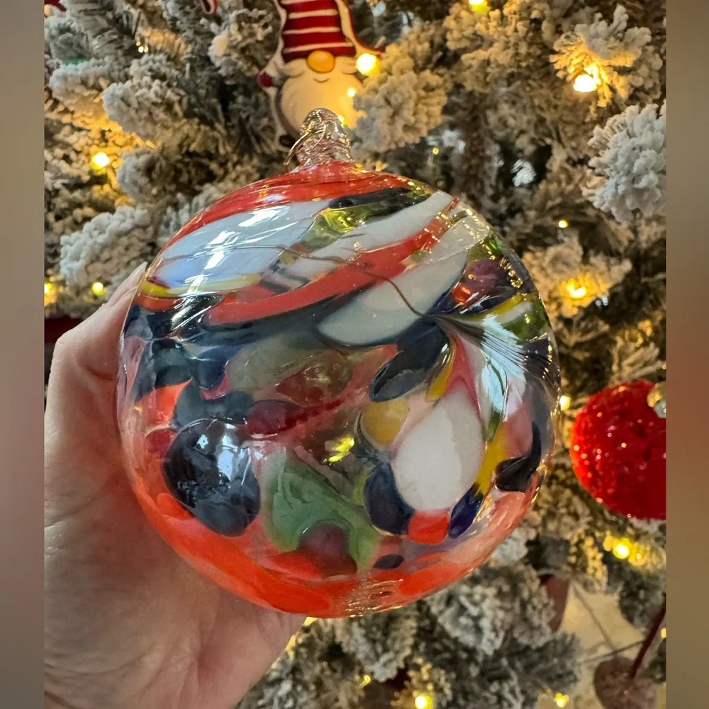 Handmade Mouth Blown Swirled Glass Ornament Poland Artisans Holiday Decor